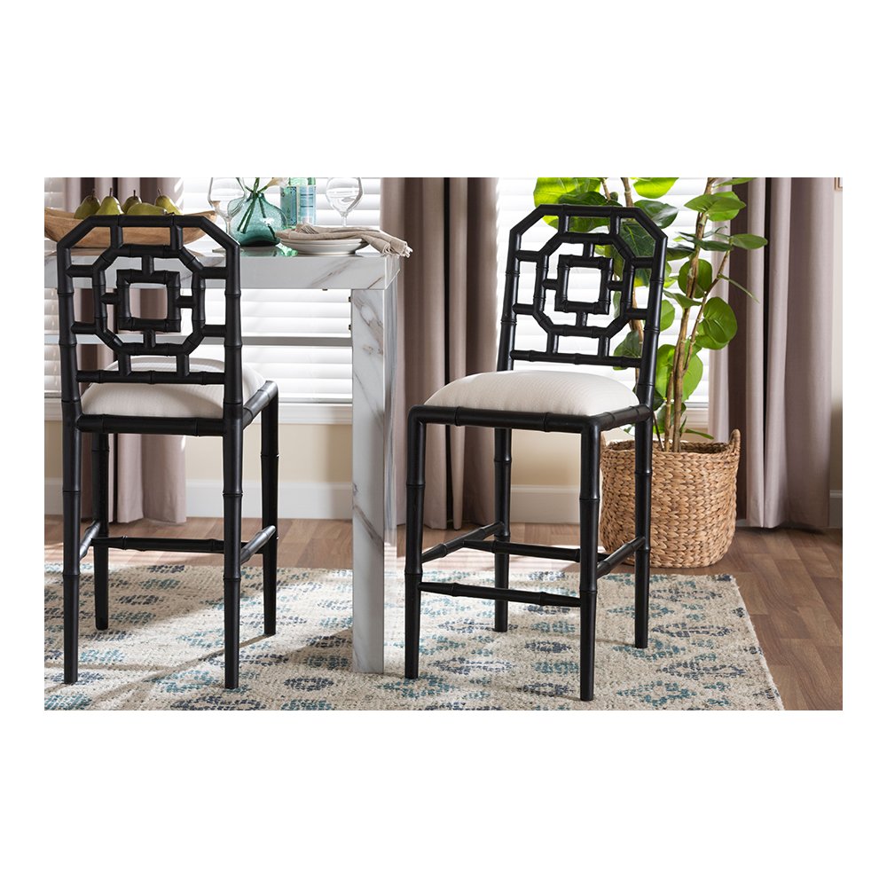 bali & pari Boone Counter Stool with Chinoiserie Design, Black