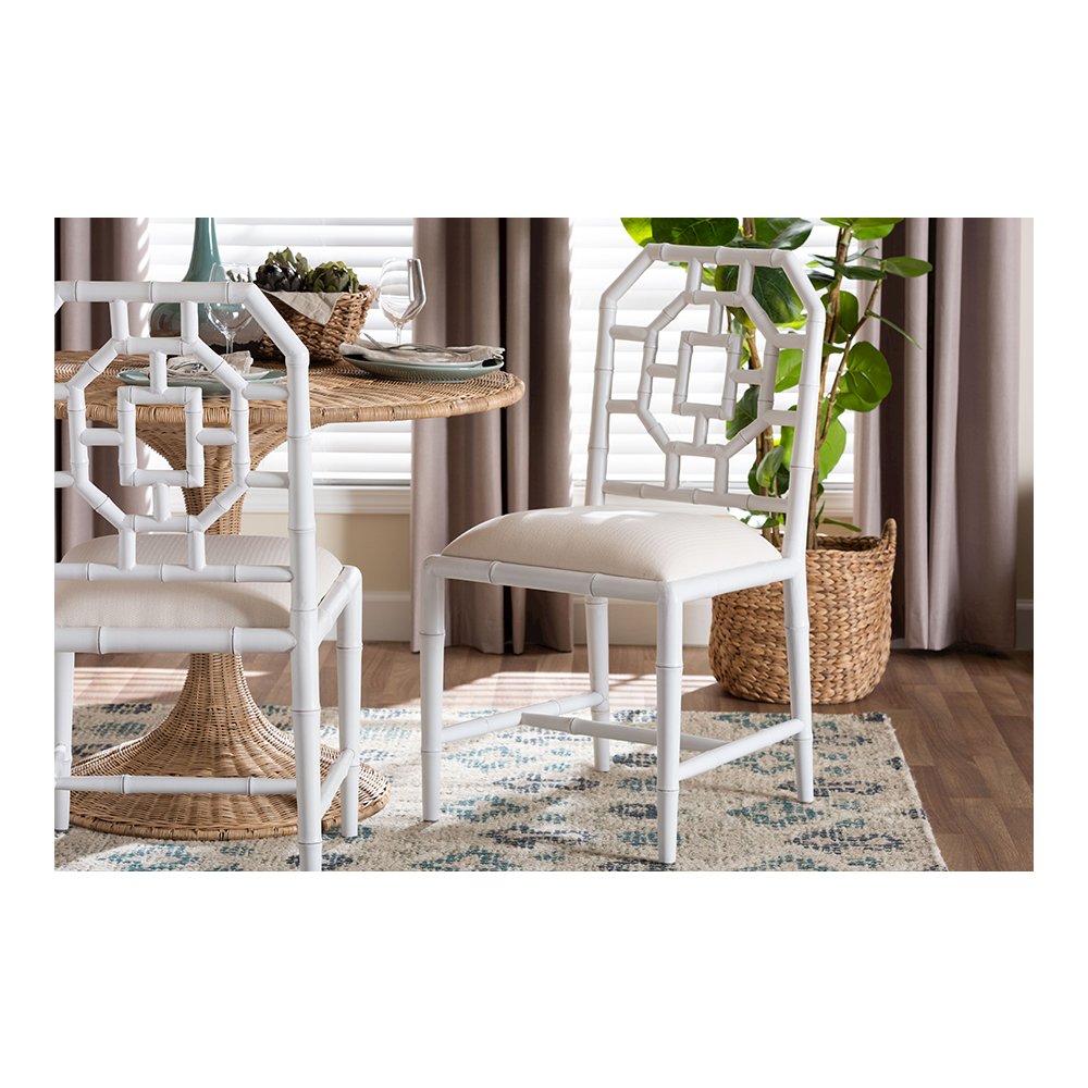 bali & pari Boone Dining Chair with Chinoiserie Design, White