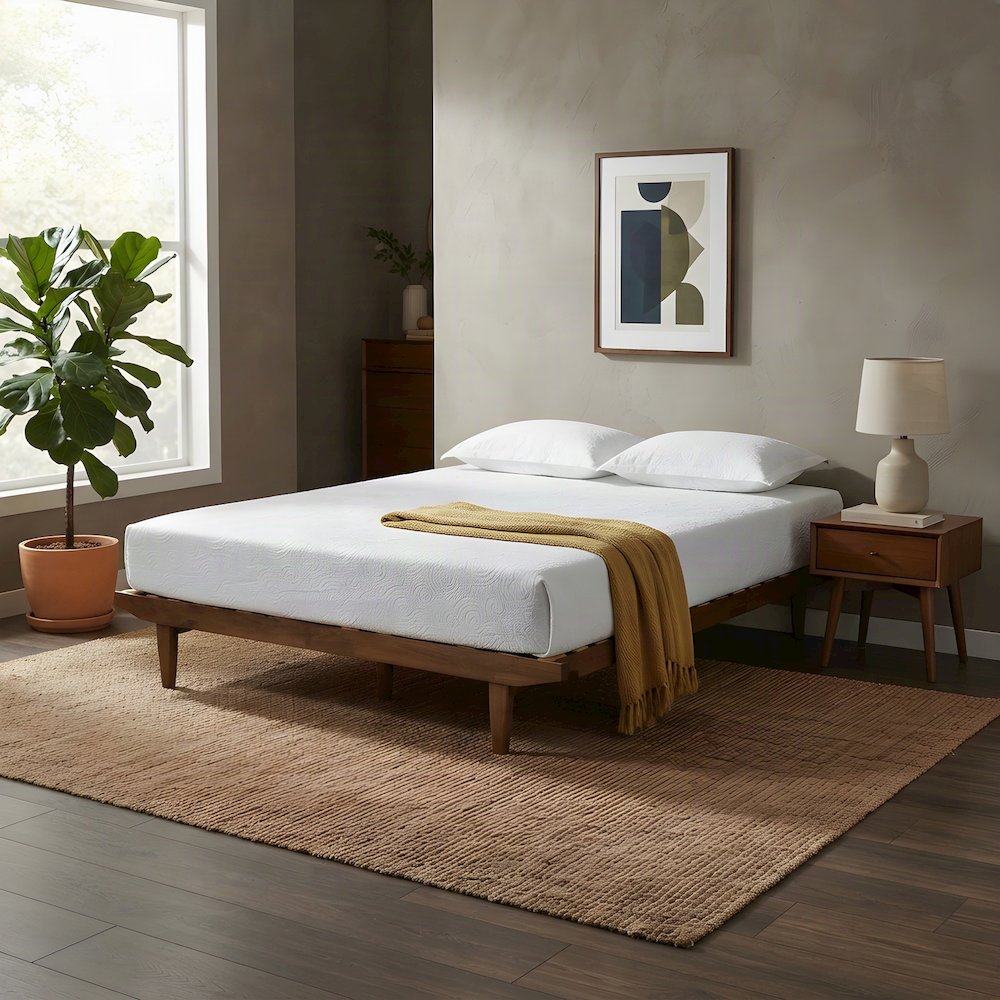 Rubberwood Expandable Twin to King Convertible Bed Frame, Modern, Walnut