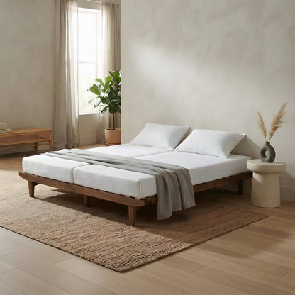 Rubberwood Expandable Twin to King Convertible Bed Frame, Modern, Walnut