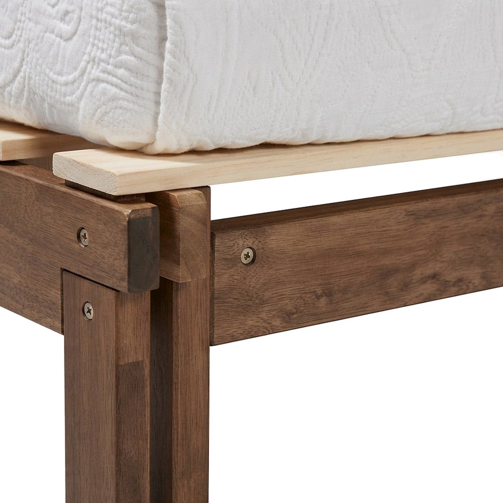 Rubberwood Expandable Twin to King Convertible Bed Frame, Modern, Walnut