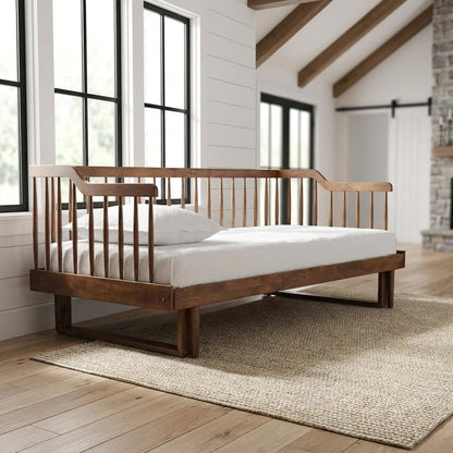 Rubberwood Expandable Twin to King Spindle Daybed, Transitional Style, Walnut