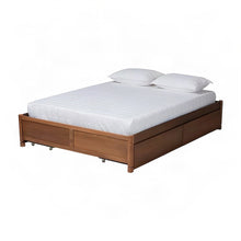 Wood Queen Platform Bed Frame with 4-Drawer Storage, Rubberwood, Walnut Brown