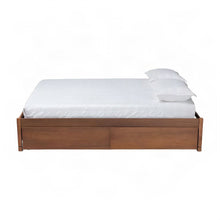 Wood Queen Platform Bed Frame with 4-Drawer Storage, Rubberwood, Walnut Brown
