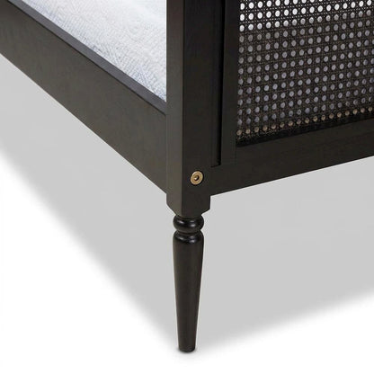 Mid-Century Wood and Synthetic Rattan Twin Daybed Frame, Black/Charcoal