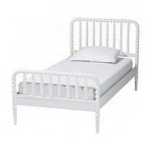 Solid Rubberwood Twin Bed Frame with Bobbin Spindle Headboard, White