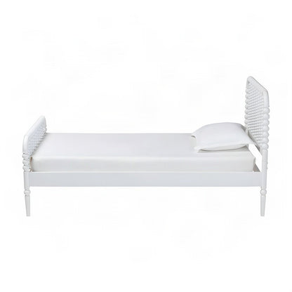 Solid Rubberwood Twin Bed Frame with Bobbin Spindle Headboard, White