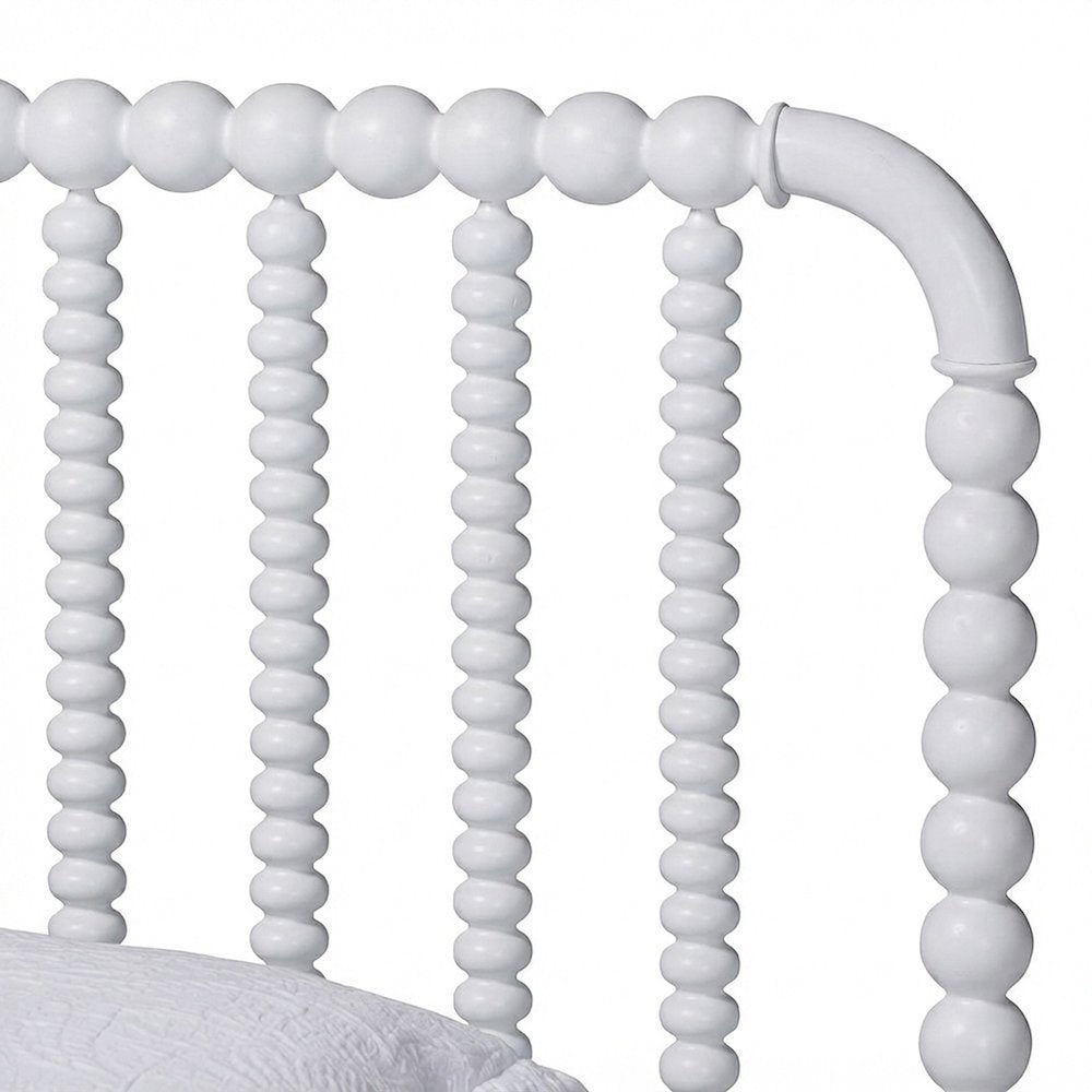 Solid Rubberwood Twin Bed Frame with Bobbin Spindle Headboard, White