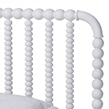 Solid Rubberwood Twin Bed Frame with Bobbin Spindle Headboard, White