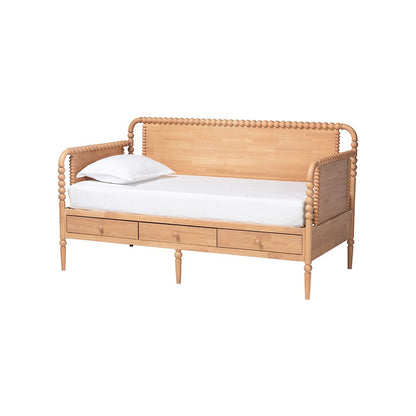 Baxton Studio Lucera 3-Drawer Daybed with Bobbin Frame, Full, Beech Brown