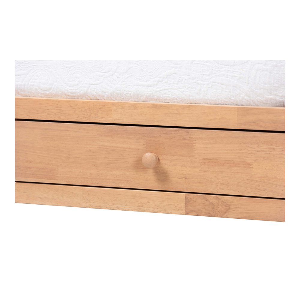 Baxton Studio Lucera 3-Drawer Daybed with Bobbin Frame, Full, Beech Brown