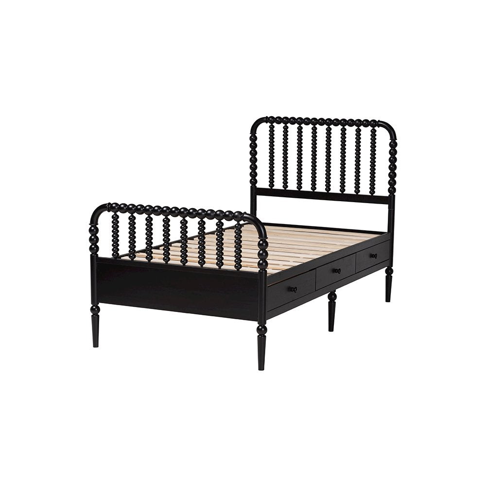 Baxton Studio Lucera 6-Drawer Platform Bed with Bobbin Frame, Twin, Black