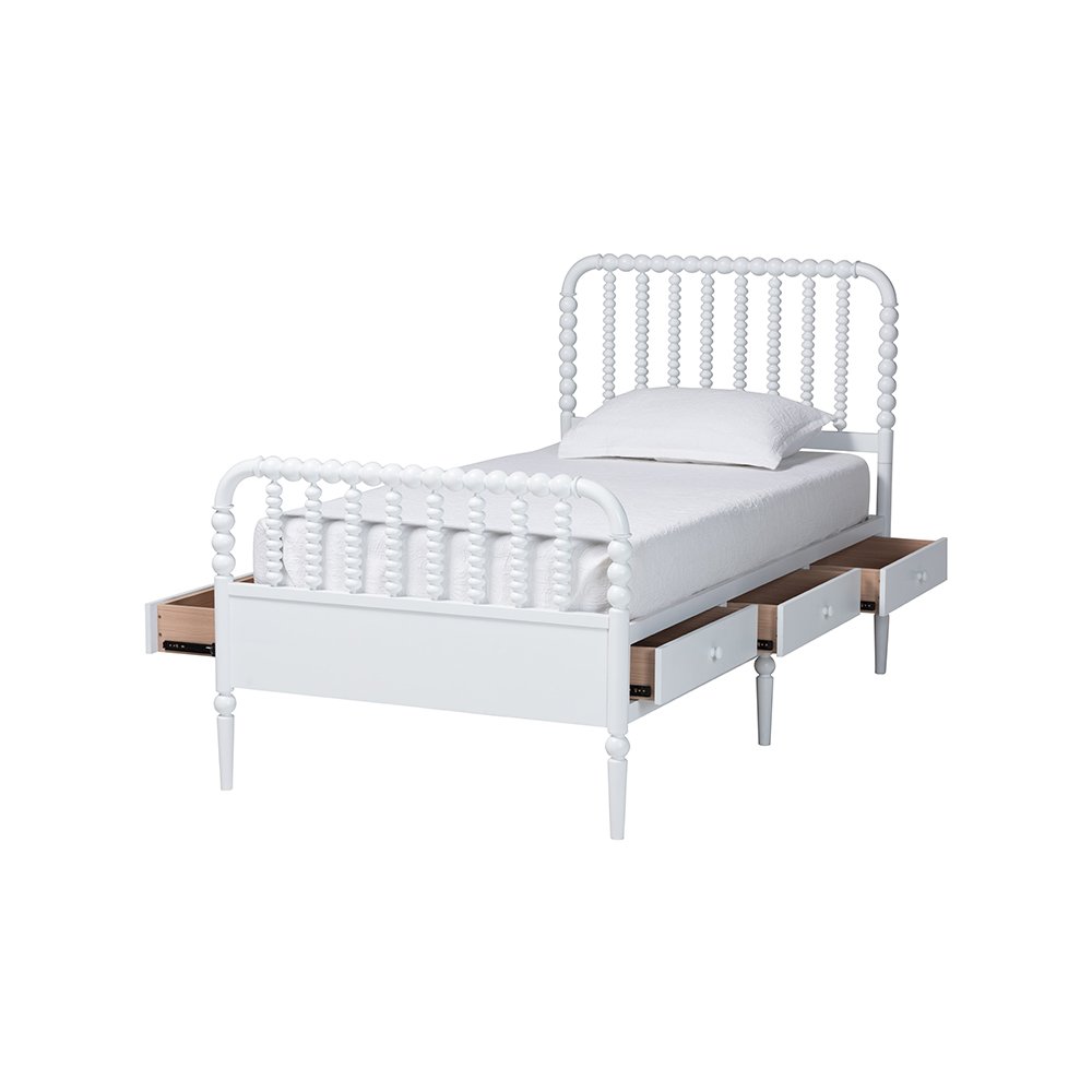 Baxton Studio Lucera 6-Drawer Platform Bed with Bobbin Frame, Twin, White