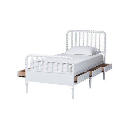 Baxton Studio Lucera 6-Drawer Platform Bed with Bobbin Frame, Twin, White