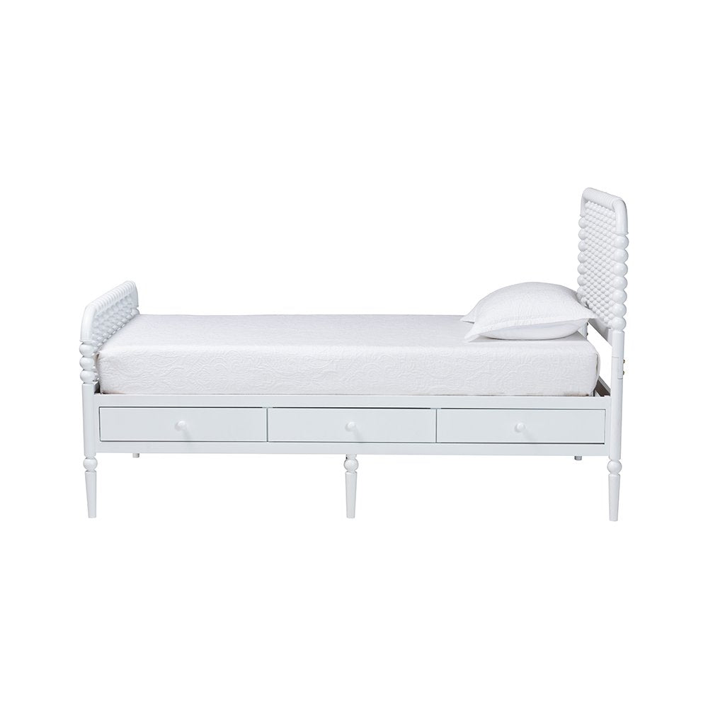Baxton Studio Lucera 6-Drawer Platform Bed with Bobbin Frame, Twin, White