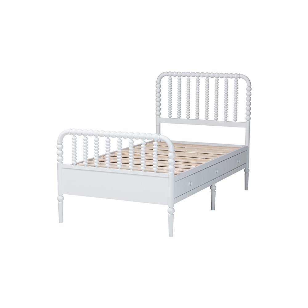 Baxton Studio Lucera 6-Drawer Platform Bed with Bobbin Frame, Twin, White