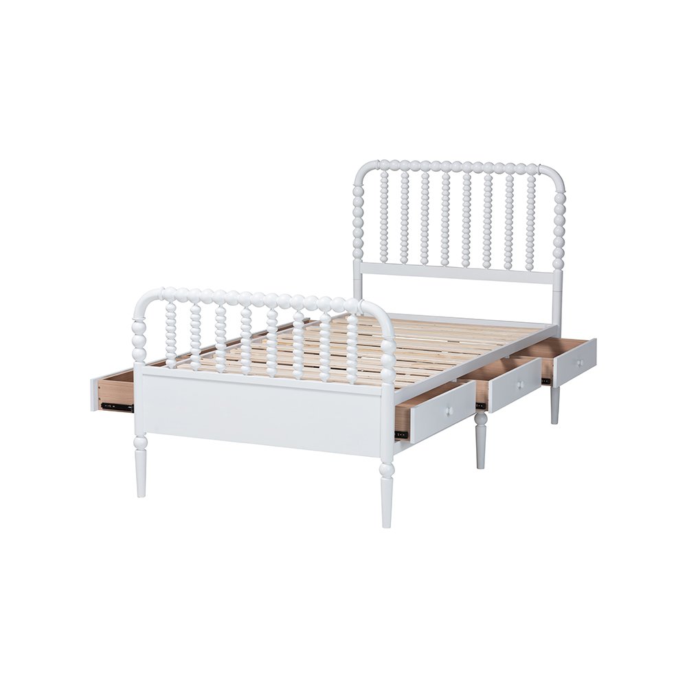 Baxton Studio Lucera 6-Drawer Platform Bed with Bobbin Frame, Twin, White