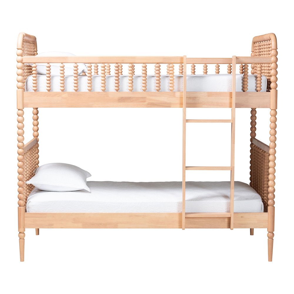 Baxton Studio Lucera Bobbin Bunk Bed with Ladder, Beech Brown