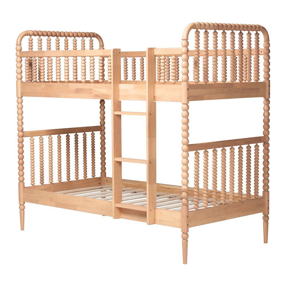 Baxton Studio Lucera Bobbin Bunk Bed with Ladder, Beech Brown