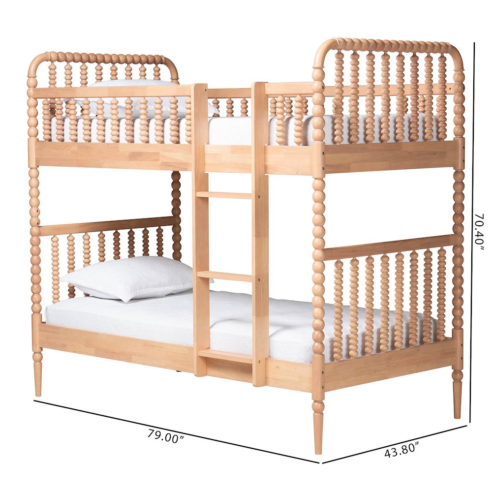 Baxton Studio Lucera Bobbin Bunk Bed with Ladder, Beech Brown