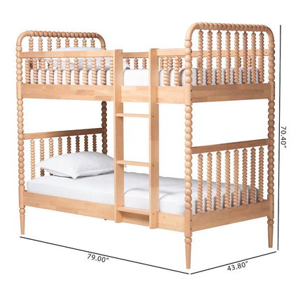 Baxton Studio Lucera Bobbin Bunk Bed with Ladder, Beech Brown