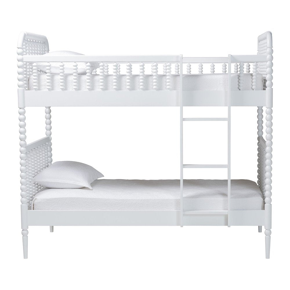 Baxton Studio Lucera Bobbin Bunk Bed with Ladder, White