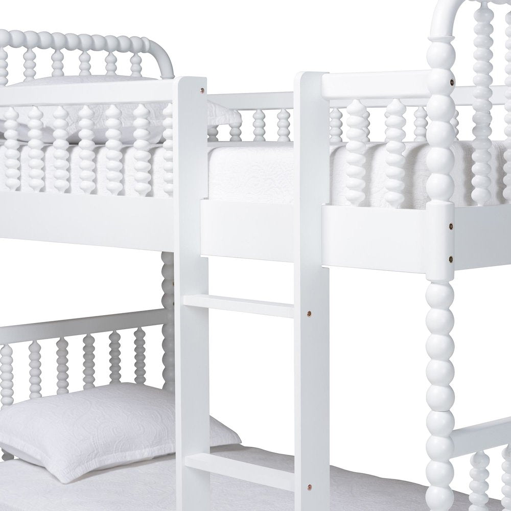 Baxton Studio Lucera Bobbin Bunk Bed with Ladder, White