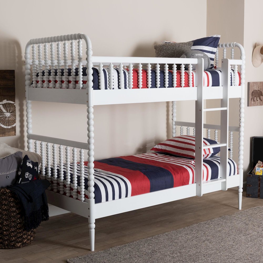 Baxton Studio Lucera Bobbin Bunk Bed with Ladder, White