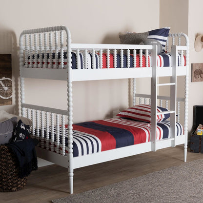Baxton Studio Lucera Bobbin Bunk Bed with Ladder, White