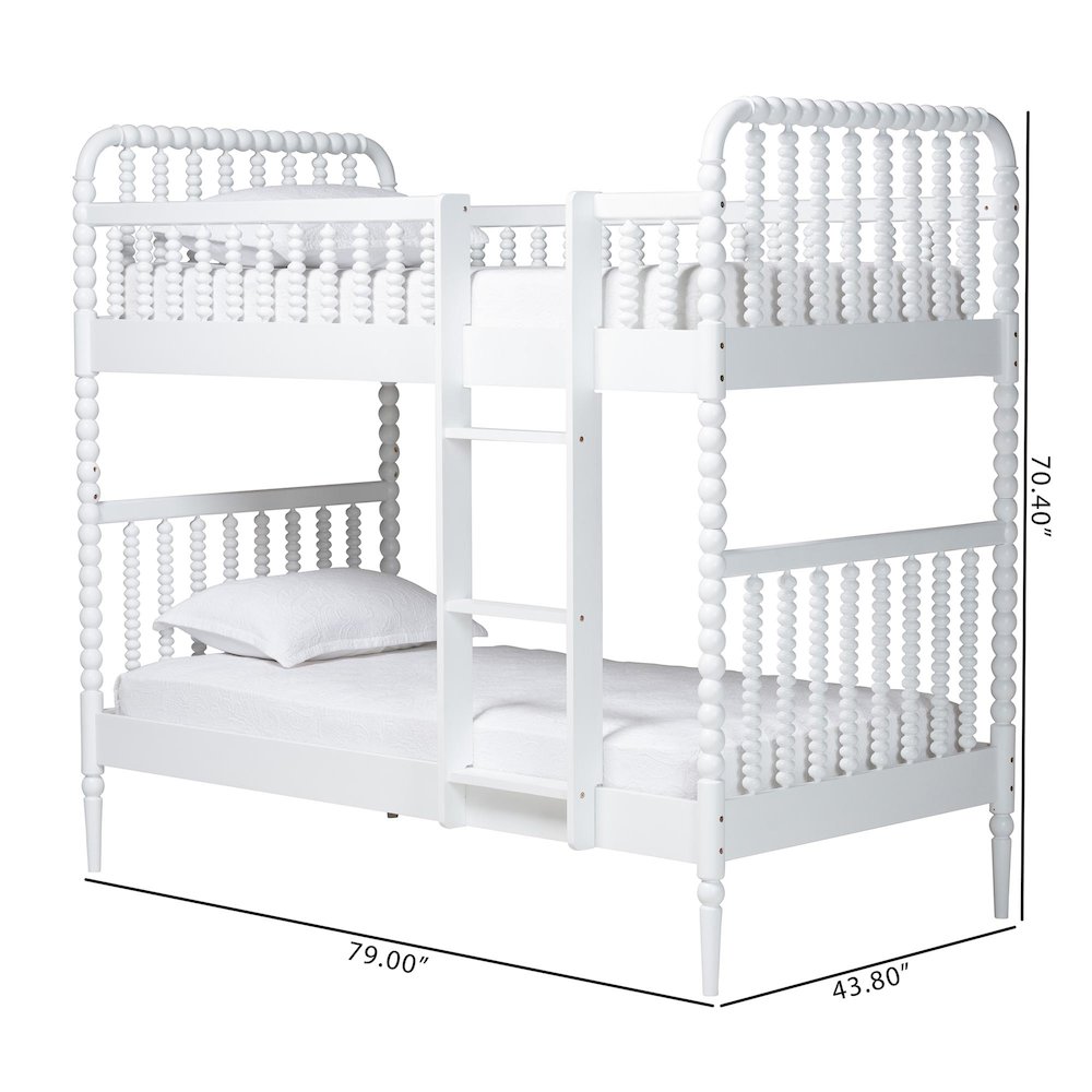 Baxton Studio Lucera Bobbin Bunk Bed with Ladder, White