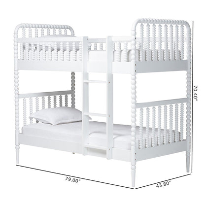 Baxton Studio Lucera Bobbin Bunk Bed with Ladder, White