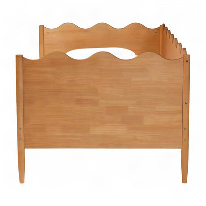 Solid Rubberwood Twin Daybed with Scalloped-Edge Wooden Back Panel, Oak Brown