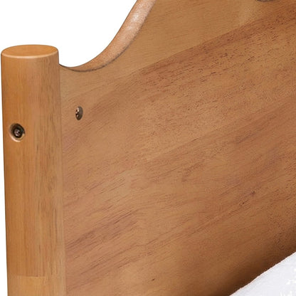Solid Rubberwood Twin Daybed with Scalloped-Edge Wooden Back Panel, Oak Brown