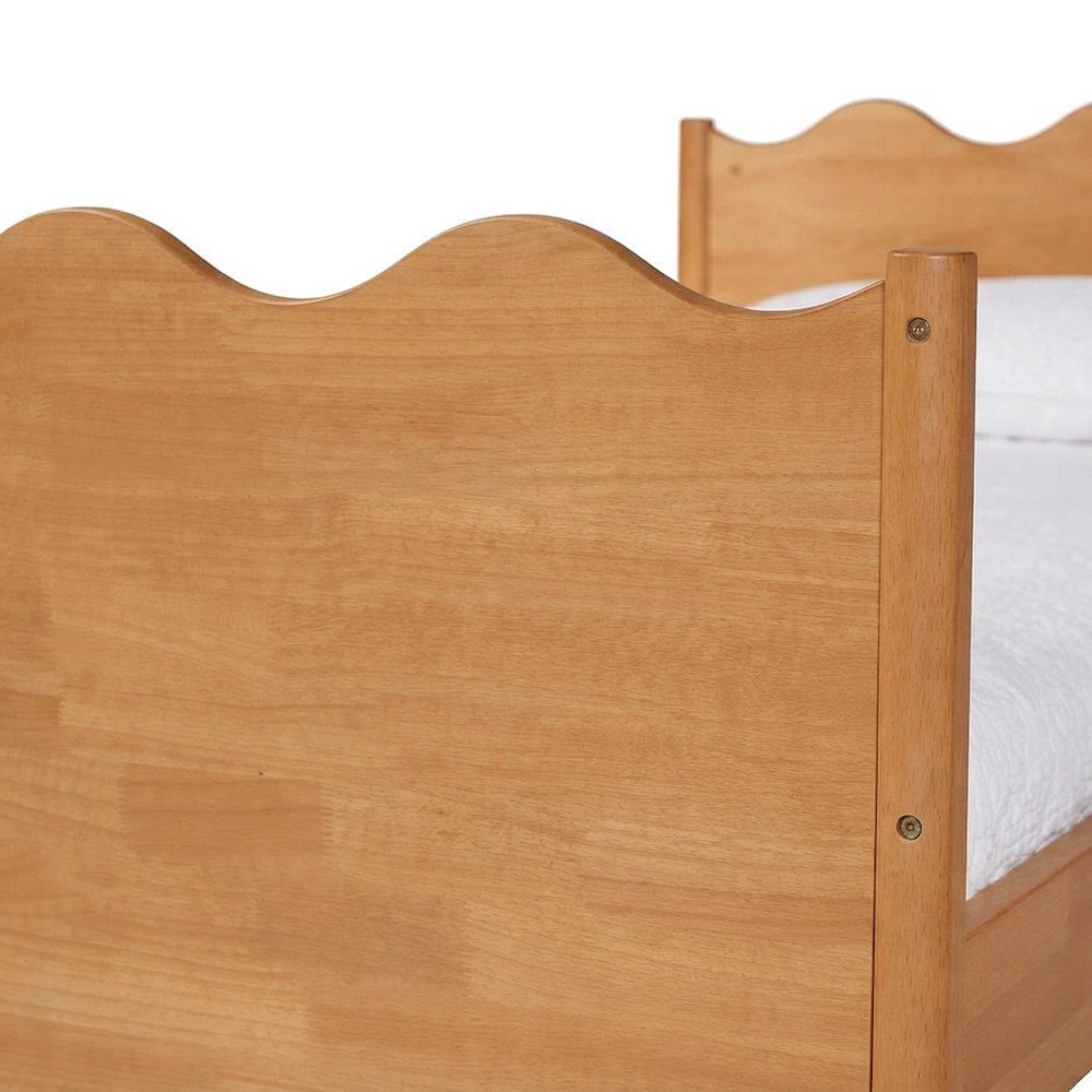 Solid Rubberwood Twin Daybed with Scalloped-Edge Wooden Back Panel, Oak Brown