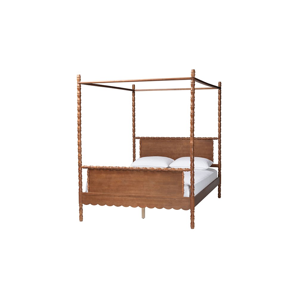 Baxton Studio Danette Bobbin Wood Canopy Bed, Queen