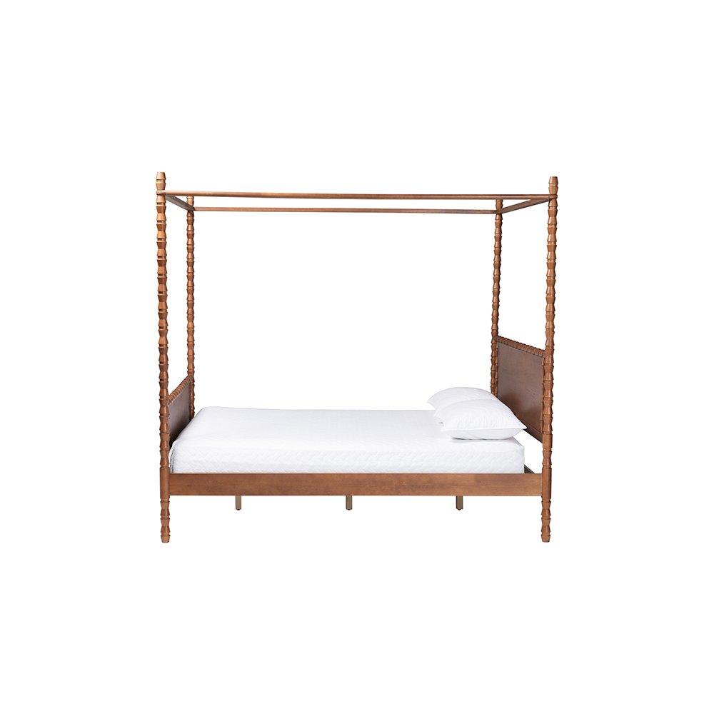 Baxton Studio Danette Bobbin Wood Canopy Bed, Queen