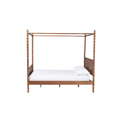 Baxton Studio Danette Bobbin Wood Canopy Bed, Queen