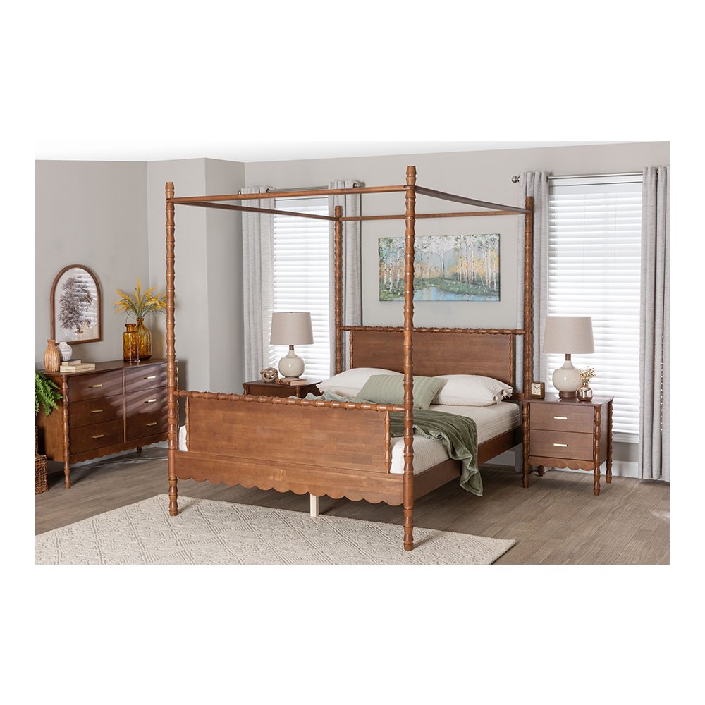 Baxton Studio Danette Bobbin Wood Canopy Bed, Queen