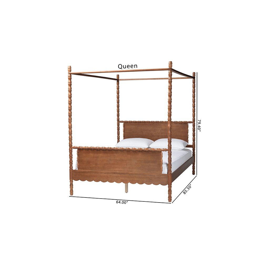 Baxton Studio Danette Bobbin Wood Canopy Bed, Queen