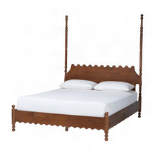 Solid Wood Platform Bed Frame with Scalloped, Turned-Post, Walnut Brown, King