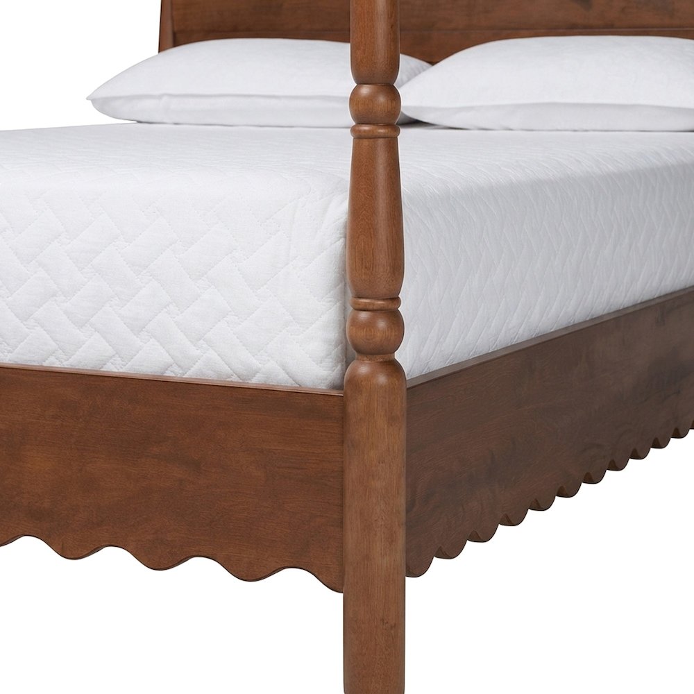 Solid Wood Platform Bed Frame with Scalloped, Turned-Post, Walnut Brown, King