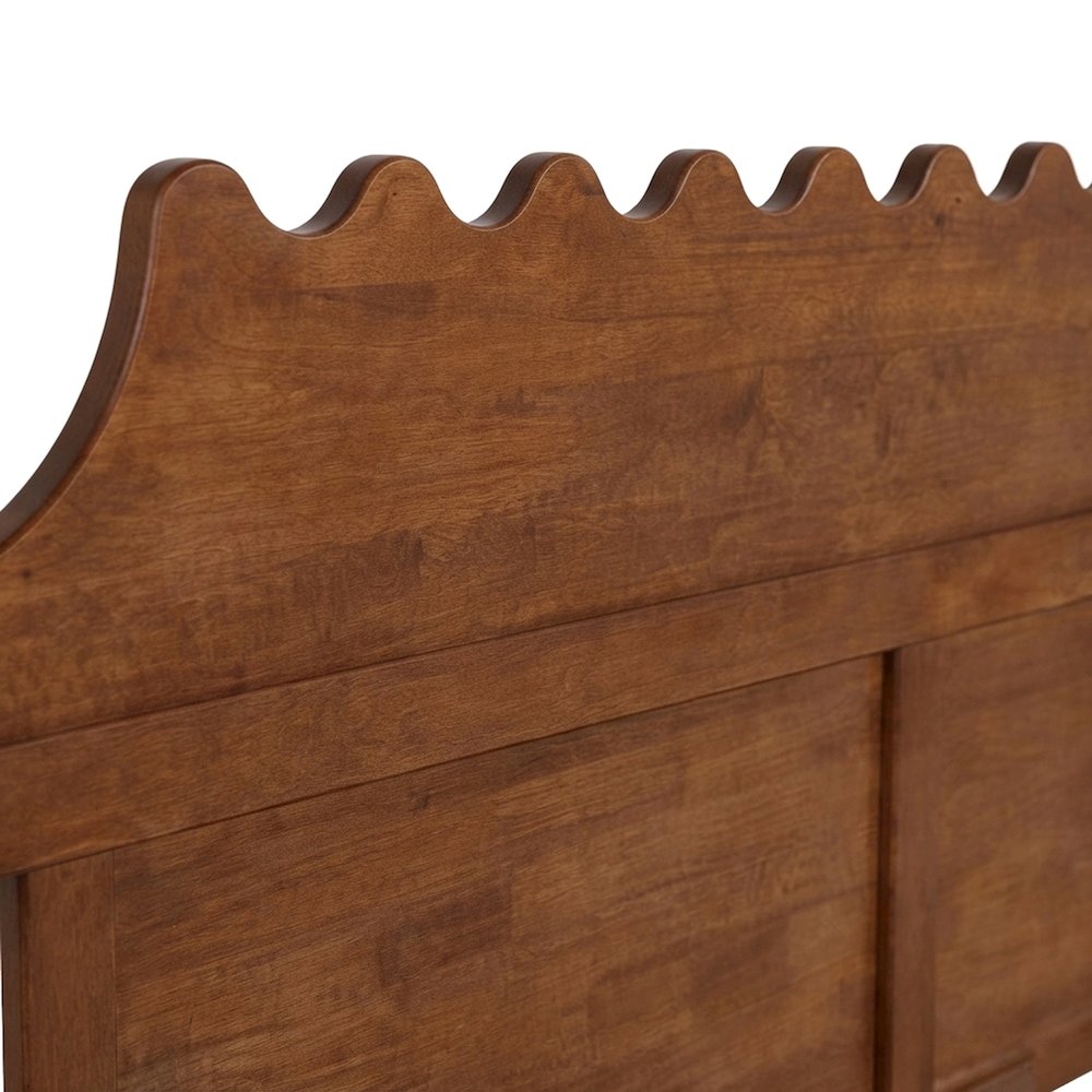 Solid Wood Platform Bed Frame with Scalloped, Turned-Post, Walnut Brown, King