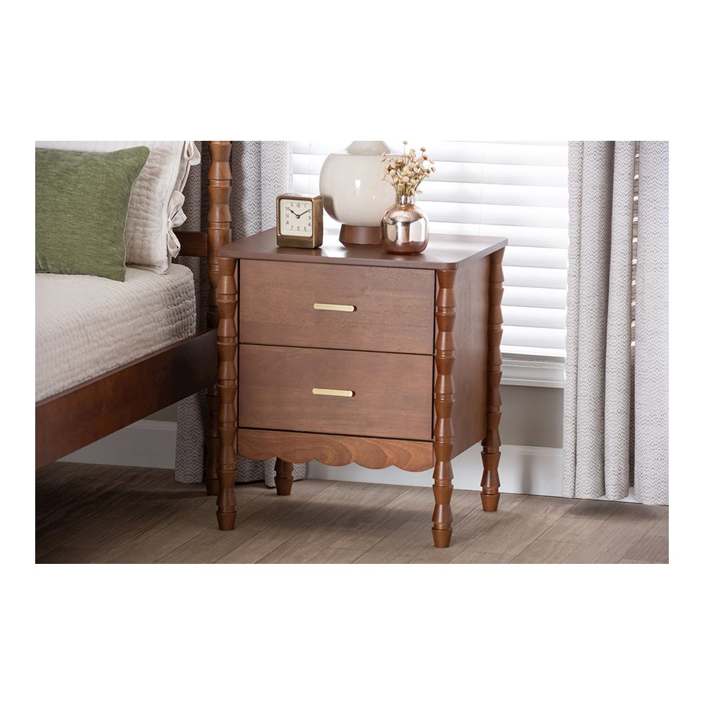 Baxton Studio Danette Bobbin Wood 2-Drawer Nightstand