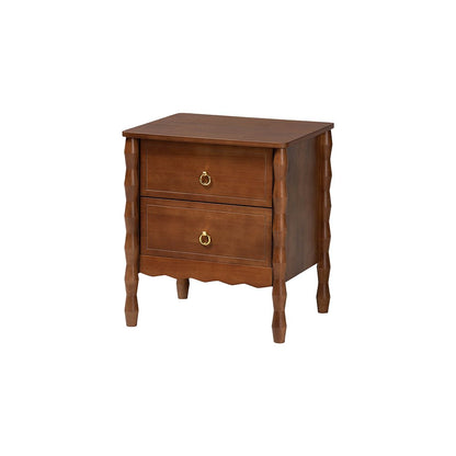 Baxton Studio Seamus 2-Drawer Nightstand with Carved Bobbin Frame