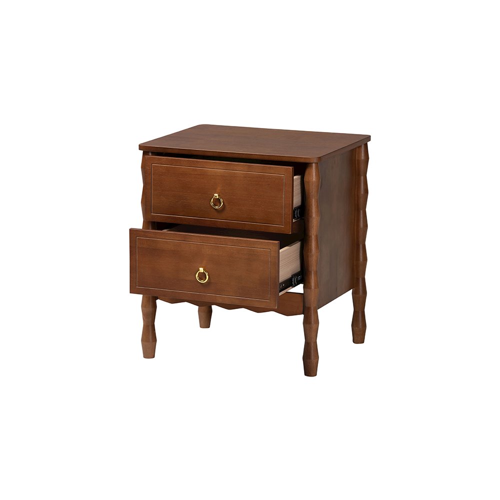 Baxton Studio Seamus 2-Drawer Nightstand with Carved Bobbin Frame