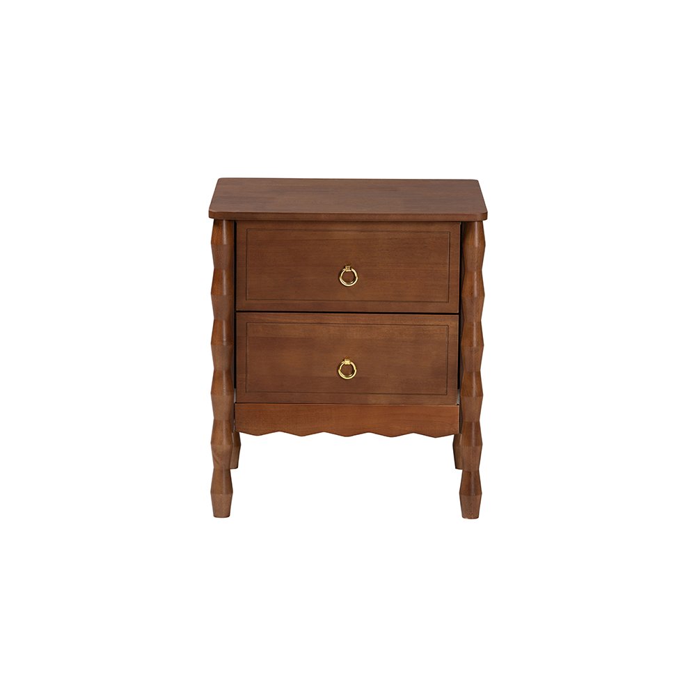 Baxton Studio Seamus 2-Drawer Nightstand with Carved Bobbin Frame