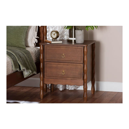 Baxton Studio Seamus 2-Drawer Nightstand with Carved Bobbin Frame
