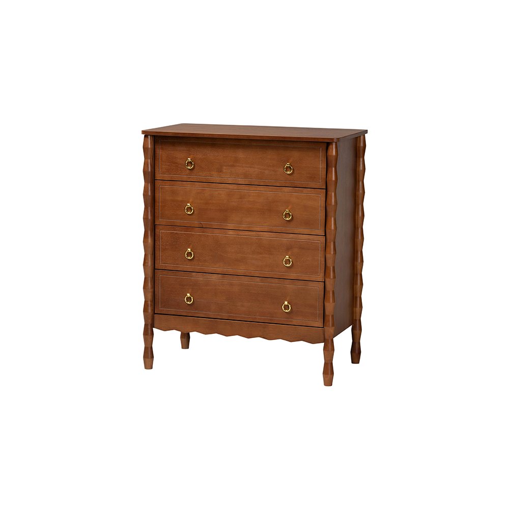 Baxton Studio Seamus 4-Drawer Chest with Carved Bobbin Frame