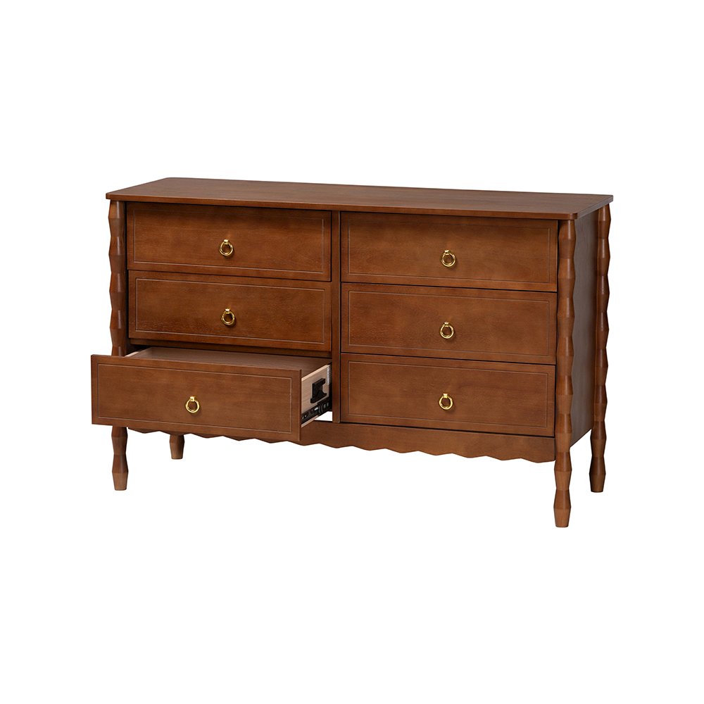 Baxton Studio Seamus 6-Drawer Dresser with Carved Bobbin Frame