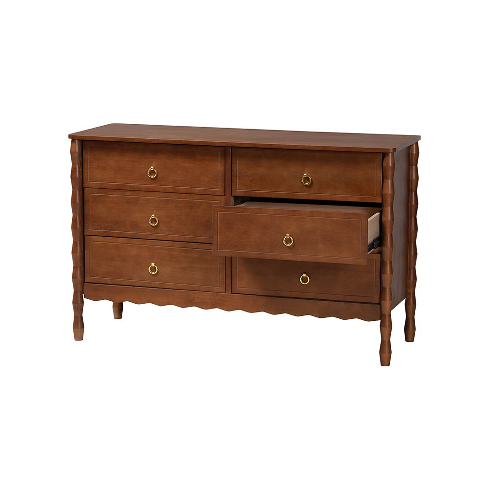 Baxton Studio Seamus 6-Drawer Dresser with Carved Bobbin Frame